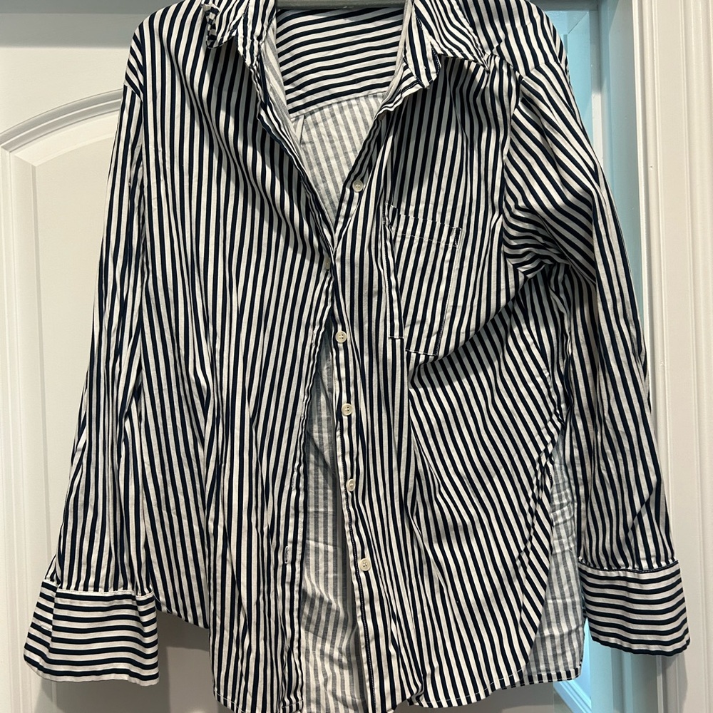 Reformation Black and White Striped Button Down Shirt
